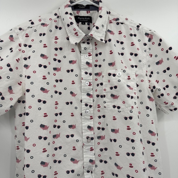 Eighty Eight Platinum Shirt Men Medium White Button Up Short Sleeve 4th July USA - Picture 4 of 10